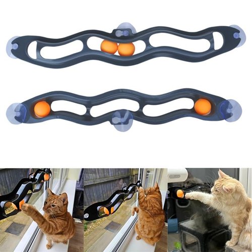 1pc Wall Window Mounted Track Roll Wave Cat Toy with Suction Cups and Balls for Physical and Mental Stimulation Promotes,Play and Activity