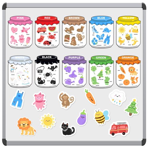Creatoy Magnetic Color Sorting Set, Color Sorting Magnets for Fridge, Montessori Toys for Toddler Color Learning, Kitchen Magnets for Kids, Color Recognition Activities Homeschool Must Have