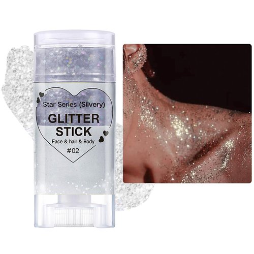 Mysense Silver Body Glitter Stick,Face Hair Glitter Makeup,Sparkling Mermaid Sequins Chunky Glitter Face Paint,Singer Concert Outfit Festival Rave Accessories for Women and Kids