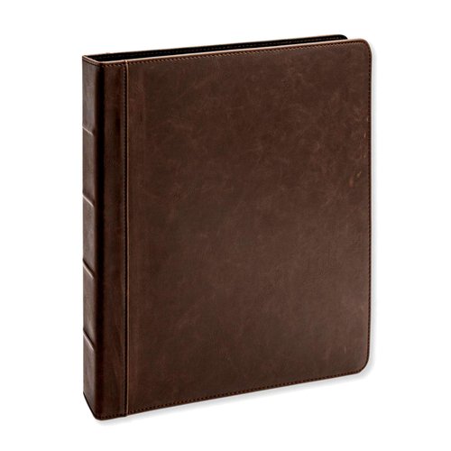 Vintage Professional 3 Ring Binder Organizer, 1-inch Round Rings, 8.5" x 11" Sheet Size, 2 Inner Pockets, 1.6" Spine, Appearance of Antique Brown Leather