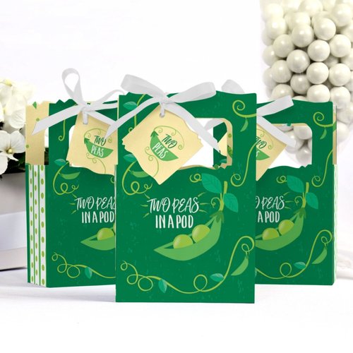 Big Dot of Happiness Double the Fun - Twins Two Peas in a Pod - Baby Shower or First Birthday Party Favor Boxes - Set of 12