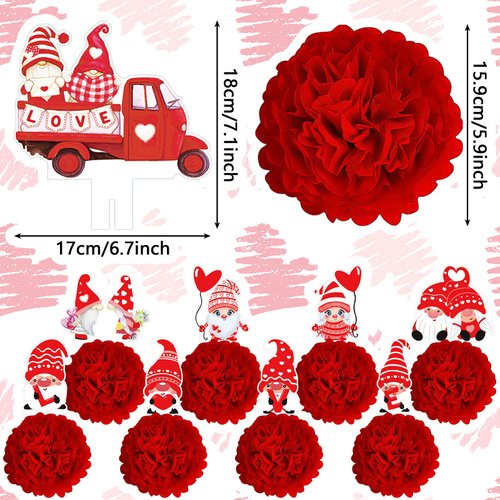 9 Pcs Valentine's Day Gnome Centerpieces Valentine Gnome Theme Party Decorations Supplies Gnome Valentine Party Favors Double Sided Valentine Honeycomb Table Favor for Girls Valentine Wedding (Gnome)