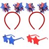 4 PCS Patriotic Party Accessories - Independence Day Headband, Star Sunglasses, Red White Blue Party Favors and Memorial Day Supplies