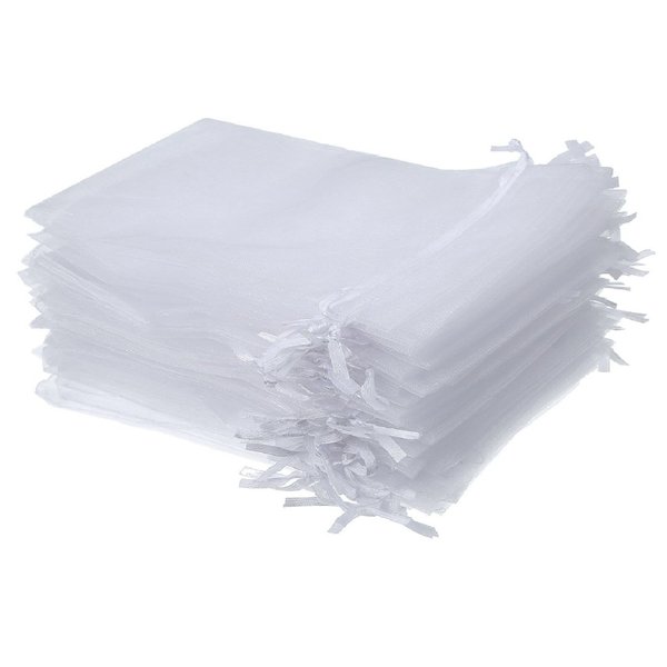 Wudygirl 100pcs Sheer Organza Bag 4X6 with Drawstring Jewelry Pouches Bags for Party Wedding Favor Candy Seashell Gift Bags (White 4x6)