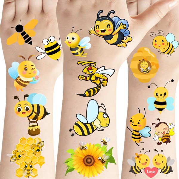 PIBIPAID 400 Bee Tattoos Temporary Stickers - Insect Party Supplies Decorations Honey Themed Birthday Baby Shower Party Tattoos