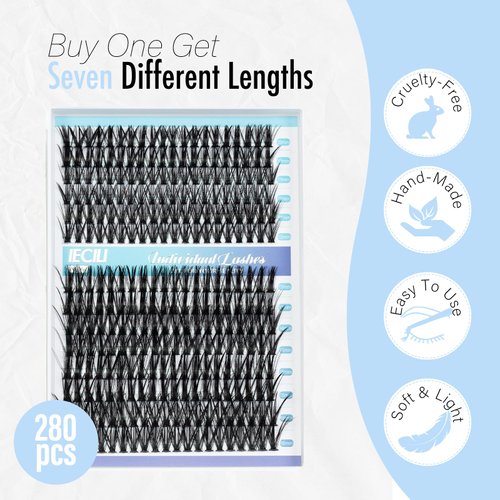 IECILI Lash Clusters Individual Lashes - 280pcs 40D Cluster lashes for DIY Lash Extensions -Super Thin & Soft Eyelashes 10-16mm D Curl Cluster Eyelash Extensions for Natural Wispy Look