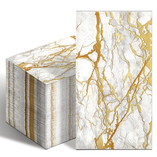 Geyoga 100 Pcs Marble Guest Napkins 2 Ply Guest Bathroom Paper Napkins Disposable Hand Guest Towels for Thanksgiving Harvest Parties Dinners Decorative