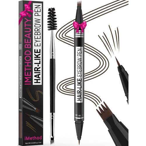 iMethod Eyebrow Pen - Eyebrow Pencil Magical 2-in-1 Eye Brow Pencils for Women with 4-Fork-Tip & Precise Brush-Tip Create Natural Hair-Like Brows, Last All-Day, Microblading Eyebrow Pen, Black Brown