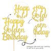 1 PCS Happy Golden Birthday Cake Topper Gold Glitter Birthday Cake Pick for Celebrating Birthday Anniversary Theme Party Cake Decorations Supplies