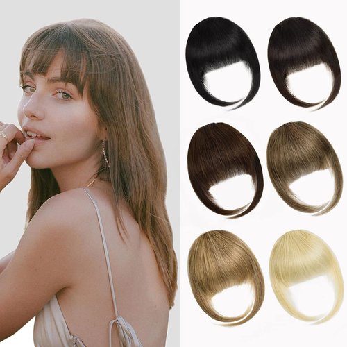 Rose bud Bangs Hair Clip in Bangs Remy Human Hair Extensions Flat Face Fringe Bangs Human Hair Pieces for Women Medium Brown