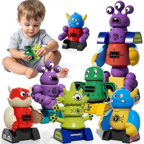 MSKOLER Magnet Robot Toy for 3 4 5 6 7 Years Old Boys - Monster Magnet Stacking Transform Toy for Kids with Storage Box, Gifts 3 4 5 Year Old Boy, Magnet Boy Toy Robot Toy for Kids 2-4 3-5
