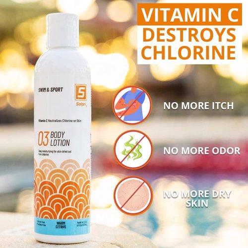 Solpri Pre and After Swim Lotion with Vitamin C 8 Fl Oz - Pre Swim Chlorine Skin Protection, Pre Swim Lotion for Chlorine (8 Fluid Ounce, Warm Citrus)
