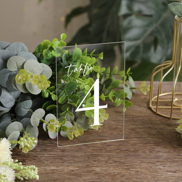 UNIQOOO 20 Pack Clear Acrylic Sign Acrylic Wedding Table Numbers, 4 x 6 in, DIY Acrylic Sheet for Wedding Table Number Holder, Table Display Stand Signs for Party Events, Office