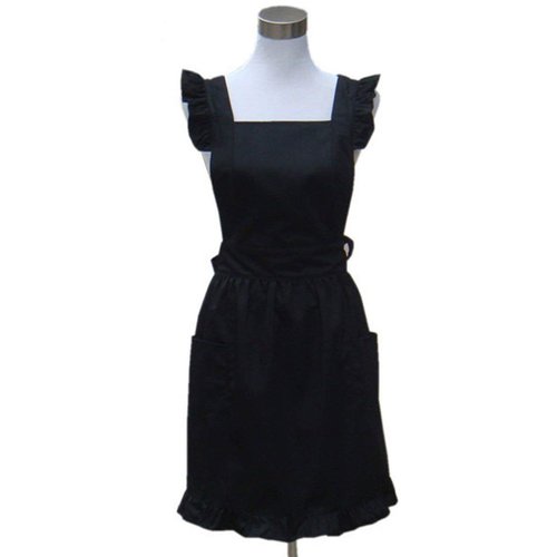 Hyzrz Lovely Retro Lady's Aprons for Women Girls Cake Kitchen Fashion Cooking Apron Chic with Pockets for Gift Chic 100% Cotton (Black)