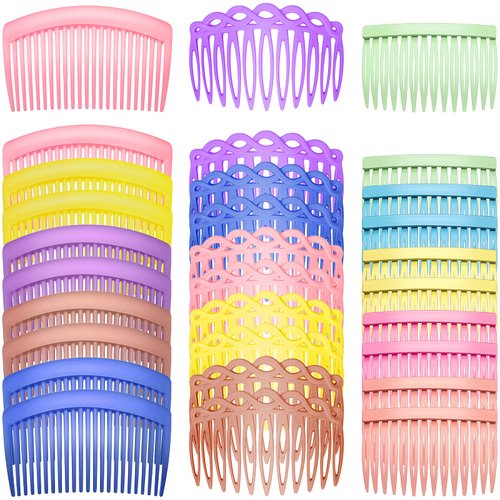 30 Pieces French Hair Side Combs Set Colorful Hair Clip Combs Plastic Twist Comb Accessories for Women, 3 Styles(14, 11, 23 Teeth,Retro Color)