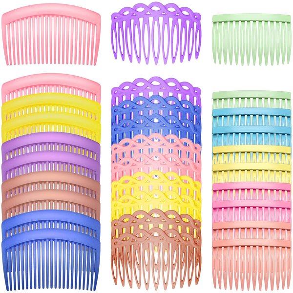 30 Pieces French Hair Side Combs Set Colorful Hair Clip Combs Plastic Twist Comb Accessories for Women, 3 Styles(14, 11, 23 Teeth,Retro Color)