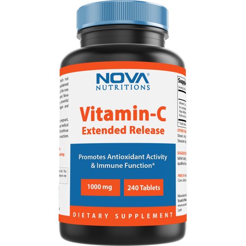 Nova Nutritions Vitamin C 1000 mg 240 Tablets (Extended Release) Made with Rose HIPS, Rutin, Acerola Powder, Bioflavonoids