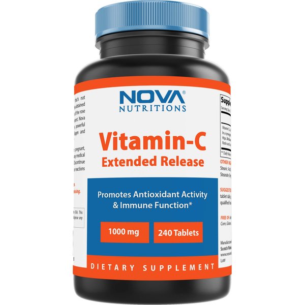 Nova Nutritions Vitamin C 1000 mg 240 Tablets (Extended Release) Made with Rose HIPS, Rutin, Acerola Powder, Bioflavonoids