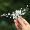 YBSHIN Bride Wedding Hair Comb Silver Rhinestone Hair Pieces Pearl Headpieces Leaf Bridal Hair Accessories for Women