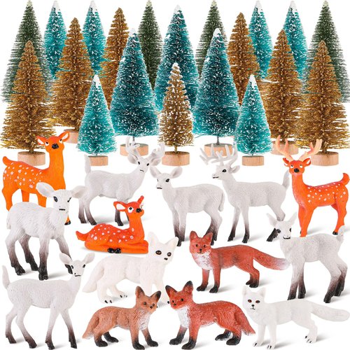 Shappy 38 Pieces Christmas Woodland Animals Figurines Woodland Creatures Figurines Plastic Animals Toys Realistic Wild Forest Animals for Christmas Party Supplies Cake Toppers Birthday