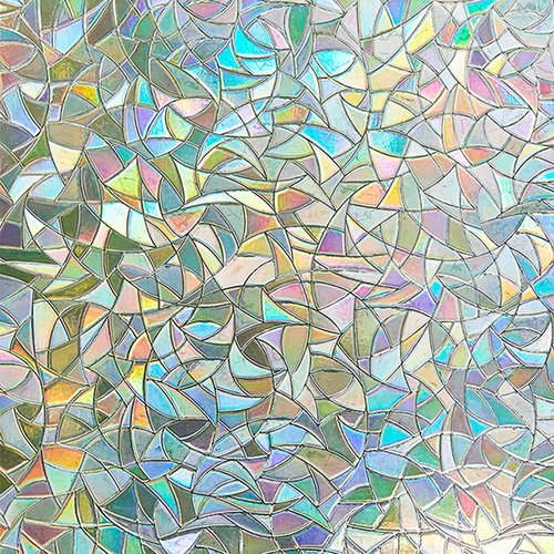 LEMON CLOUD Window Privacy Film, Decorative and Stained Glass Window Stickers, Rainbow Cling Holographic,No Glue Frosted Half Moon Anti-UV(17.5in. By78.7in)