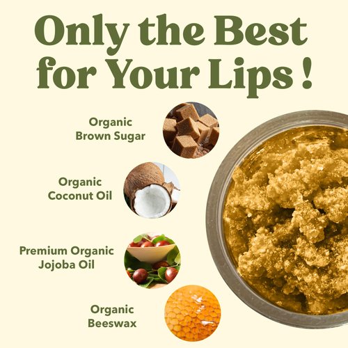 Organic Brown Sugar Lip Scrub Stocking Stuffers – 0.7oz – USDA Organic Lip Exfoliator Scrub for Dry Lips - Fair Trade, Brown Sugar, Jojoba Oil, Beeswax, Coconut Oil - Lip Scrubber Exfoliator
