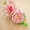 Fangsen Wedding Bridal Pink Flower Hair Comb Clips Wedding Floral Headpiece Hair Accessories