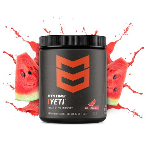 MTN OPS Yeti Pre-Workout Powder Energy Drink with Creatine, 200mg Caffeine & BCAAs with Beta Alanine, 30-Serving Tub, Watermelon