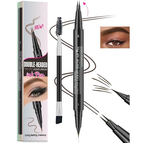 Upgrade Curved 2 Fork Tip Eyebrow Pen, Dual-Ended Forked Tip Eyebrow Pencil with Brush, Magic Microblading Eyebrow pencil,Precise Definition for Looking Brow-Create Natural Hair-Like Brows (04#)