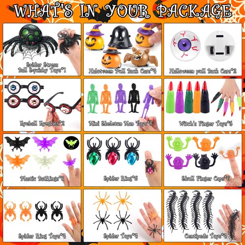 205PCS Halloween Party Favors for Kids, Halloween Bulk Toys for Party Supplies Halloween Classroom Favors Non-Candy Halloween Treat Bag Fillers Halloween Gifts for School Kids Boys Girls Prizes