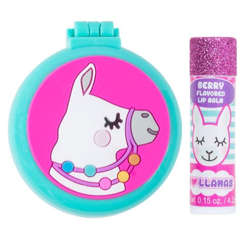 3C4G Llama Folding Brush & Mirror with Bonus Lip Balm Set