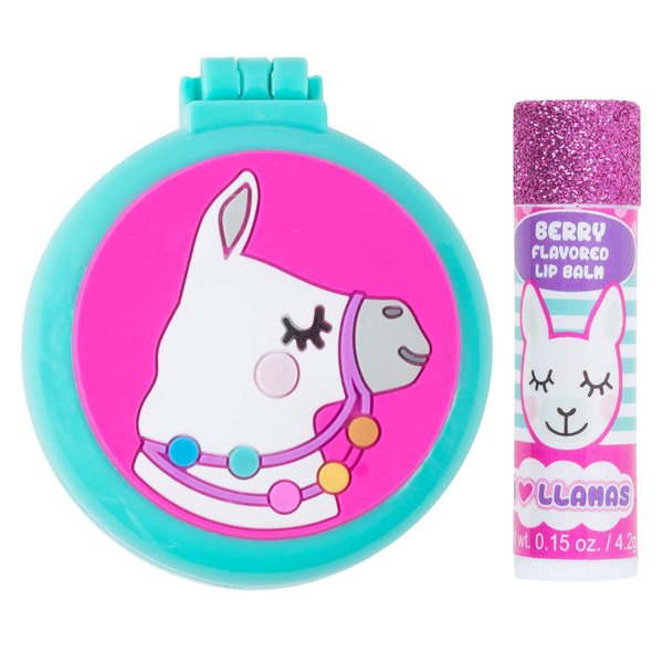 3C4G Llama Folding Brush & Mirror with Bonus Lip Balm Set