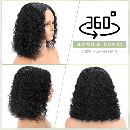 Eyefanniy Glueless Wigs Human Hair pre plucked Pre Cut Short Curly Bob Lace Front Wigs for Black Women 4x4 Lace Closure Glueless Wig with Elastic Band for Beginners 10 Inch