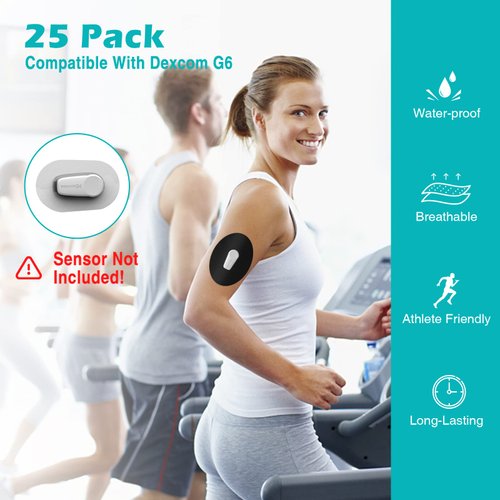 MEDMAX CGM Patches for Dexcom G6 (25-Pack), Sweat-Resistant Waterproof Breathable Skin-Friendly Latex Free Adhesive Patches, Durable Pre-Cut CGM G6 Sensor Patches (Black)