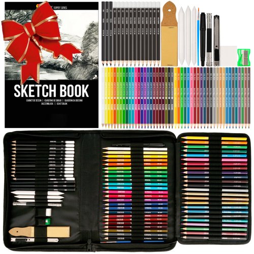 Zenacolor 74 Pack Drawing Kit with Drawing Pencils - Drawing Set for Sketching, Pro Sketch Art Supplies with Sketch Book, Colored, Graphite, Charcoal, Watercolor & Metallic Pencil for Adults and Kids