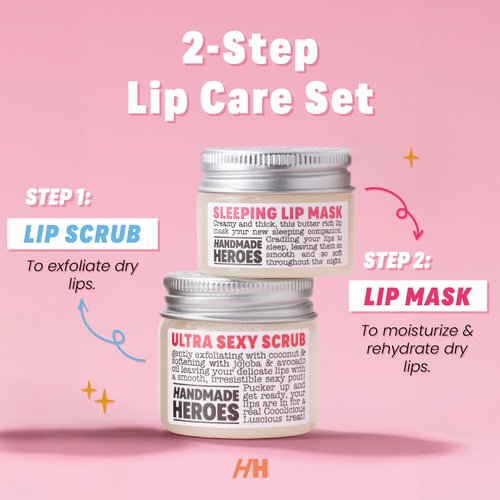 100% Natural Lip Scrub, Vegan Conditioning Coconut Lip Exfoliator, Gentle Exfoliant, Sugar Lip Polish and Lip Exfoliator Scrubber for Chapped and Dry Lips, (Lip Scrub and Lip Mask Gift Set)