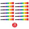 Beistle Set of 12 Glitter Print Rainbow Noisemaker Horns, 9” Colorful LGBTQ+ Party Favors, Pride Parade Swag, USA Made, Multicolor