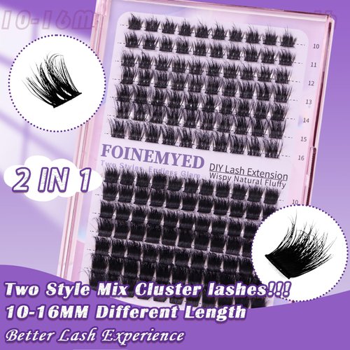 2 Style Lash Clusters Spiky Manga Lashes Cluster and Fluffy Volume Lashes D Curl Wispy Long Thick Eyelash Extensions 10-16mm False Eyelashes by FOINEMYED