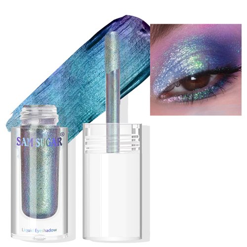Wugbc Glitter Eyeshadow, Chameleon Holographic Liquid Duochrome Shimmer Eye Shadow Creamy Multi-Dimensional Quick Drying Sparkling Shiny Intense Color Shifting Eyeliner for Women Party Makeup, Dawn