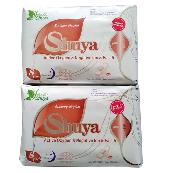 SHUYA Anion Ultral Long Overnight Pads for Woman with Wings,Postpartum Pads After Birth with Patented Negative ion Strip, Super Absorbency, Size 330mm-Scented (Pack of 2, 16)