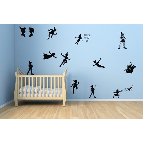 Never Grow Up Tinkerbell Wall Vinyl Sticker Fairy Tale Little Peter Pan Set in London Big Ben Moon Cartoon Character Girl Boy Nursery Kids Room Poster Art Tinker Bell SA1490