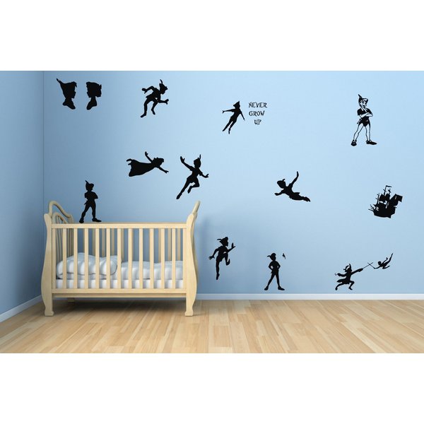 Never Grow Up Tinkerbell Wall Vinyl Sticker Fairy Tale Little Peter Pan Set in London Big Ben Moon Cartoon Character Girl Boy Nursery Kids Room Poster Art Tinker Bell SA1490