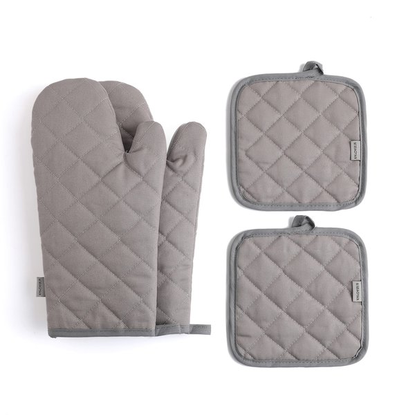 M Miaoyan Oven Mitts and Pot Holders 4 pcs Set,High Heat Resistant 500 Degree Extra Thicken Long Kitchen Cotton Oven Glove for Cooking (12 Inch,Grey)