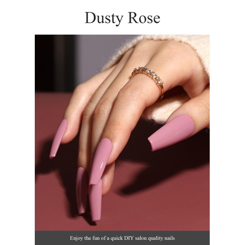 AutyaMee Semi Cured Gel Nail Strips (Dusty Rose)-20 PCS Red Gel Nail Stickers | UV Light Required | Gel Nail Wraps, Salon Quality & Easy to Use