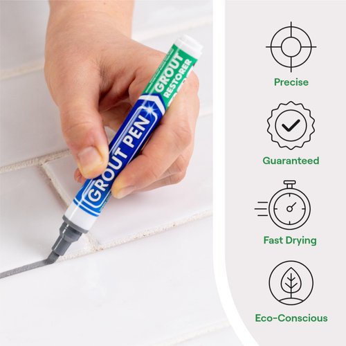 Grout Pen Grey Tile Paint Marker: Waterproof Grout Paint, Tile Grout Colorant and Sealer Pen - Grey, Narrow 5mm Tip (7mL)