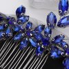 Teyglen Crystal Wedding Headpiece Flower Blue Rhinestone Bridal Hair Comb Headband Hair Accessories for Bride Handmade Blue Crystal Hair Piece Bridal Side Comb for Women Girls (Blue)