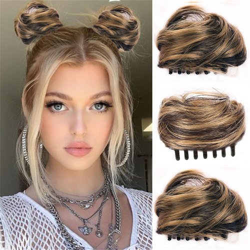 olacare 2PC Claw Clip in Hair Bun Messy Fake Extensions Donut Chignon Synthetic bun in Hairpieces Updo Brown Ballet Bun for Women Grils