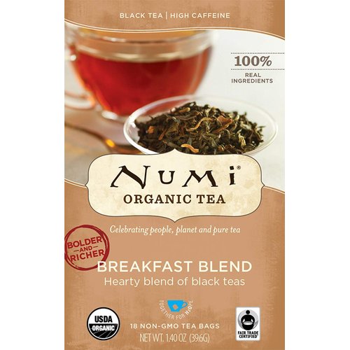 Numi Organic Tea Fair Trade Breakfast Blend - Morning Rise - Full Leaf Black Tea in Teabags, 18-Count Box (Pack of 6)