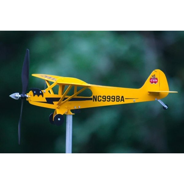 Thyggzjbs Piper J3 Cub Airplane Weathervane,3D Unique and Magical Metal Windmill Outdoor Wind Sculpture Kinetic Sculpture for Yard/Garden/Decor Decoration,Gifts for Flight Lovers