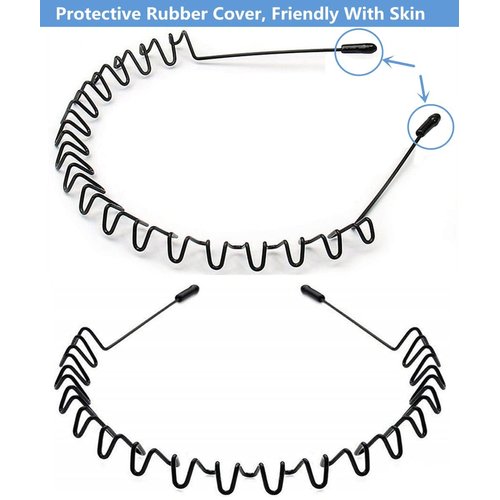 Metal Hair Band for Men Headband Women Hair Bands Girl Unisex Black Wavy Spring Outdoor Sports Headbands for Men's Hair Band Hoop Elastic Non Slip Head Band (Black) 1Pcs